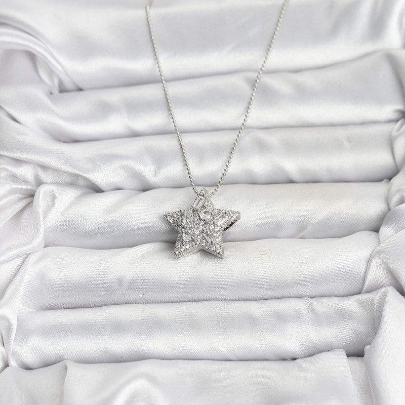 316L Çelik Zincir Gümüş Renk Zincirli Gümüş Yıldız Model Kadın Kolye