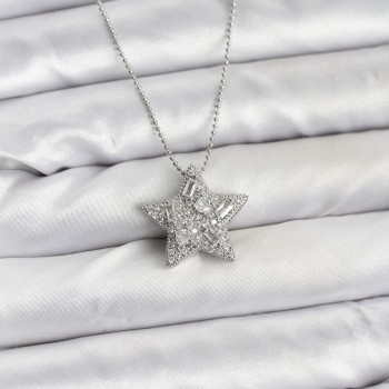 316L Çelik Zincir Gümüş Renk Zincirli Gümüş Yıldız Model Kadın Kolye