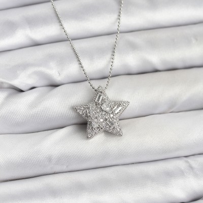 316L Çelik Zincir Gümüş Renk Zincirli Gümüş Yıldız Model Kadın Kolye