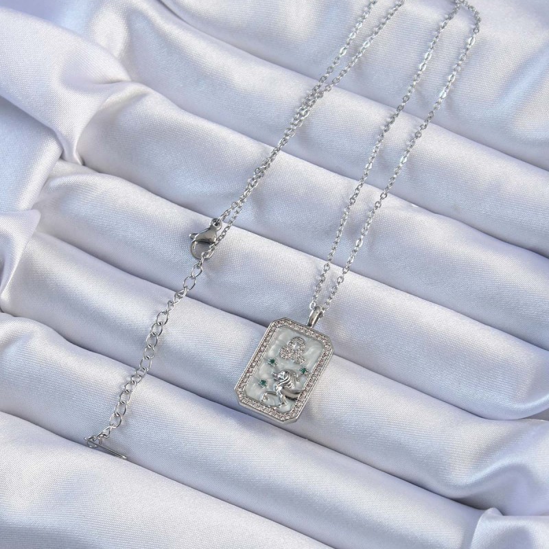 316L Çelik Zincir Gümüş Renk Zirkon Taşlı Aslan Figürlü Tarot Kolye