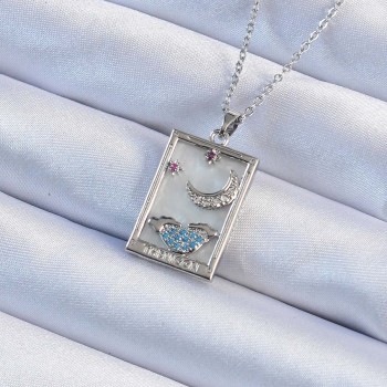 316L Çelik Zincir Gümüş Renk Zirkon Taşlı Ay Figürlü Tarot Kolye