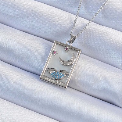 316L Çelik Zincir Gümüş Renk Zirkon Taşlı Ay Figürlü Tarot Kolye
