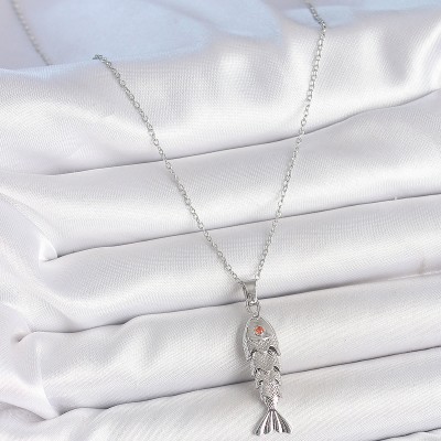 316L Çelik Zincir Gümüş Renk Zirkon Taşlı Balık Figürlü Kolye