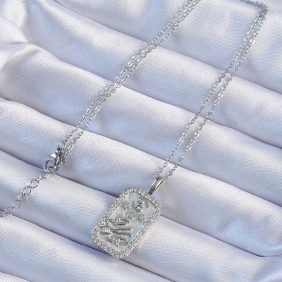 316L Çelik Zincir Gümüş Renk Zirkon Taşlı Çerçeveli Tarot Kolye