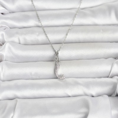 316L Çelik Zincir Gümüş Renk Zirkon Taşlı Deniz Kızı Model Kadın Kolye