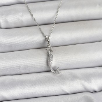 316L Çelik Zincir Gümüş Renk Zirkon Taşlı Deniz Kızı Model Kadın Kolye