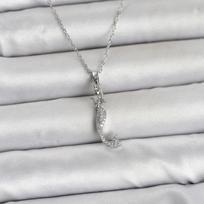 316L Çelik Zincir Gümüş Renk Zirkon Taşlı Deniz Kızı Model Kadın Kolye