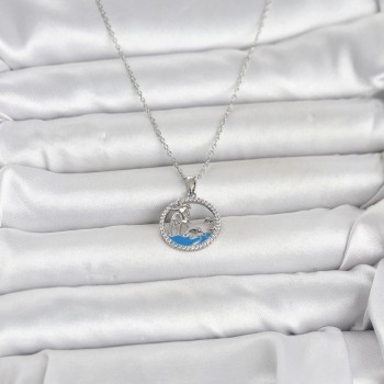 316L Çelik Zincir Gümüş Renk Zirkon Taşlı Deniz Temalı Kadın Kolye