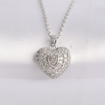316L Çelik Zincir Gümüş Renk Zirkon Taşlı Kalp Kolye