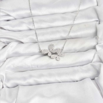 316L Çelik Zincir Gümüş Renk Zirkon Taşlı Kelebek Model Kadın Kolye
