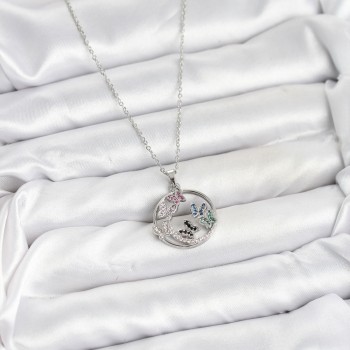 316L Çelik Zincir Gümüş Renk Zirkon Taşlı Kelebekli Kadın Kolye