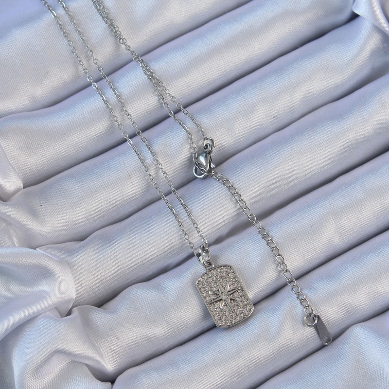 316L Çelik Zincir Gümüş Renk Zirkon Taşlı Kutup Yıldızlı Vintage Kolye