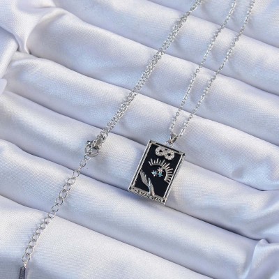 316L Çelik Zincir Gümüş Renk Zirkon Taşlı Sonsuzluk Figürlü Tarot Kolye