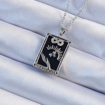 316L Çelik Zincir Gümüş Renk Zirkon Taşlı Sonsuzluk Figürlü Tarot Kolye