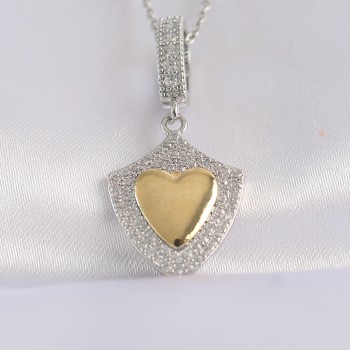 316L Çelik Zincir Gümüş Renk Zirkon Taşlı Tasarım Altın Kalp Kolye