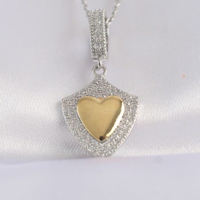 316L Çelik Zincir Gümüş Renk Zirkon Taşlı Tasarım Altın Kalp Kolye