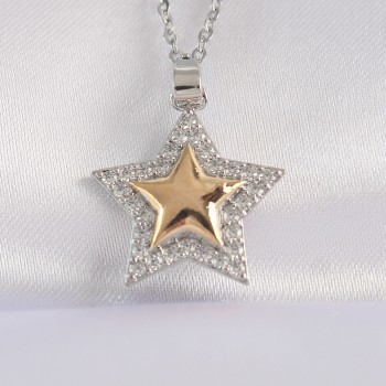 316L Çelik Zincir Gümüş Renk Zirkon Taşlı Tasarım Altın Renk Yıldız Kolye