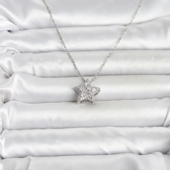 316L Çelik Zincir Gümüş Renk Zirkon Taşlı Yıldız Model Kadın Kolye