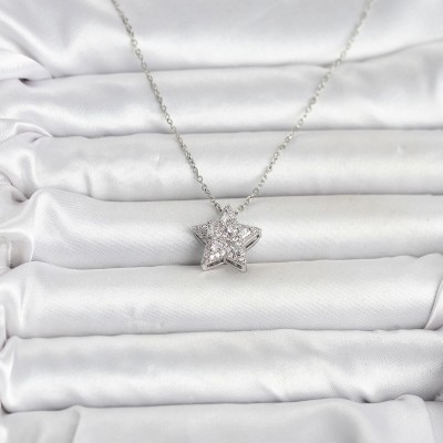 316L Çelik Zincir Gümüş Renk Zirkon Taşlı Yıldız Model Kadın Kolye