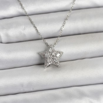 316L Çelik Zincir Gümüş Renk Zirkon Taşlı Yıldız Model Kadın Kolye
