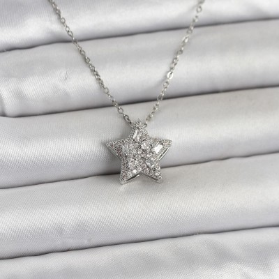 316L Çelik Zincir Gümüş Renk Zirkon Taşlı Yıldız Model Kadın Kolye