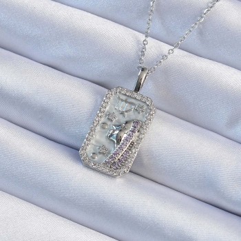 316L Çelik Zincir Gümüş Renk Zirkon Taşlı Yüz Figürlü Tarot Kolye