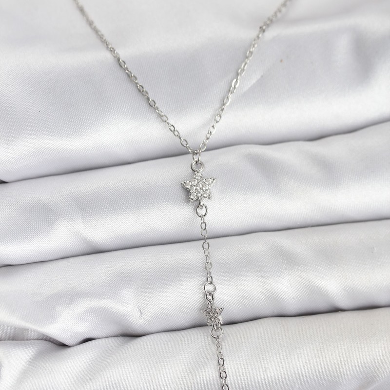 316L Çelik Zincir Gümüş Renkli Yıldız Model Kadın Y Kolye