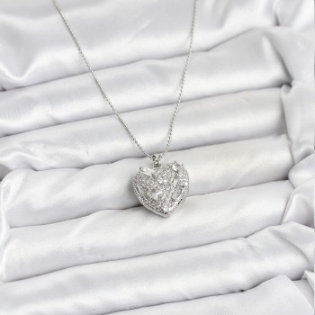 316L Çelik Zincir Gümüş Zirkon Taşlı Kalpli Kadın Kolye