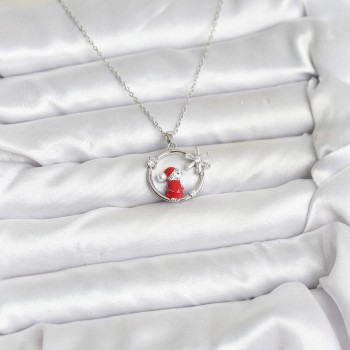 316L Çelik Zincir Gümüş Zirkon Taşlı Yılbaşı Tema Kadın Kolye