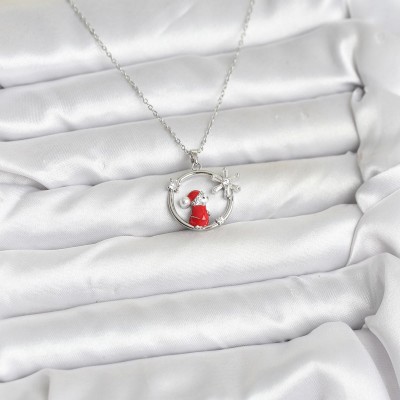 316L Çelik Zincir Gümüş Zirkon Taşlı Yılbaşı Tema Kadın Kolye