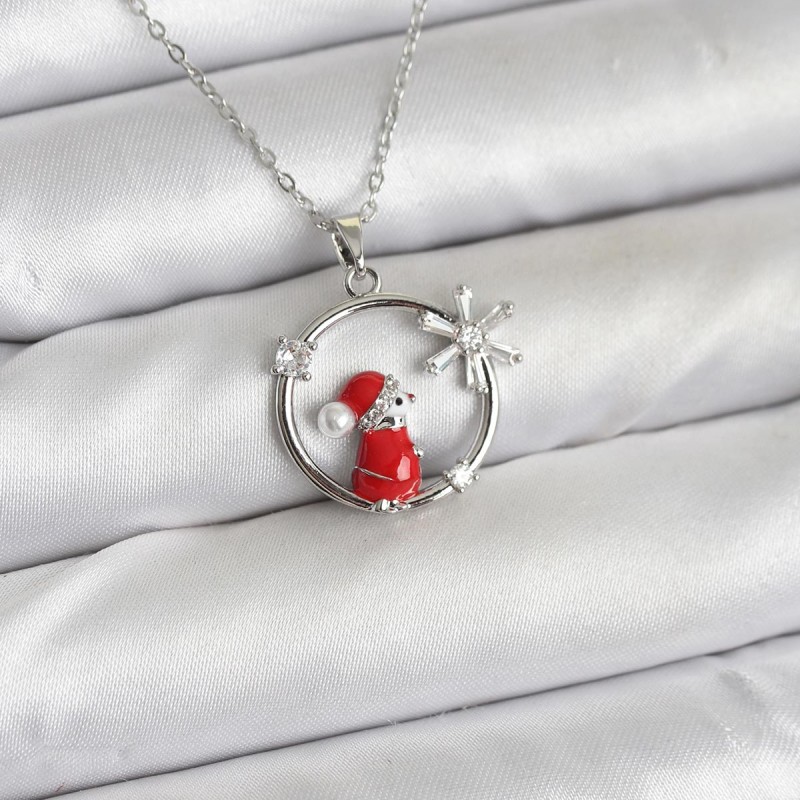 316L Çelik Zincir Gümüş Zirkon Taşlı Yılbaşı Tema Kadın Kolye