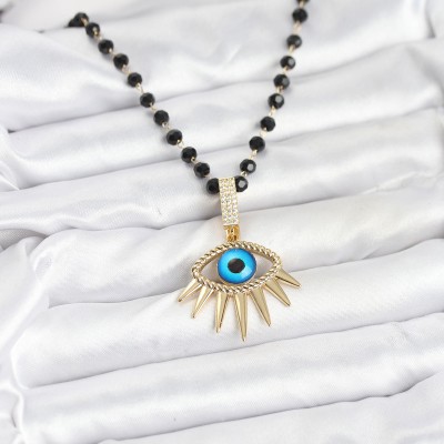 316L Çelik Zincir Kristal Boncuklu Göz Model Kadın Kolye
