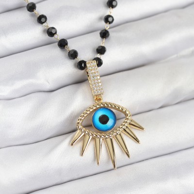 316L Çelik Zincir Kristal Boncuklu Göz Model Kadın Kolye