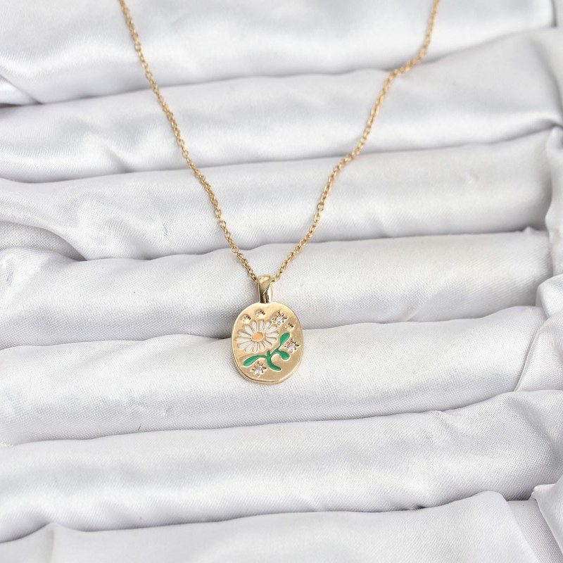 316L Çelik Zincir Papatya Figürlü Kadın Kolye