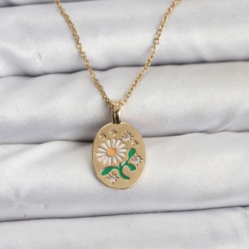 316L Çelik Zincir Papatya Figürlü Kadın Kolye