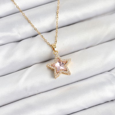 316L Çelik Zincir Pembe Taşlı Yıldız Model Kadın Kolye