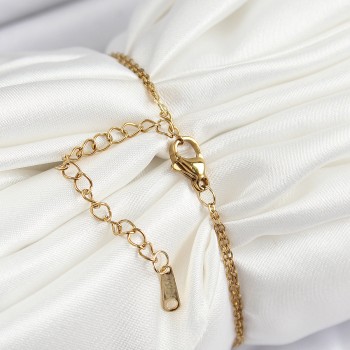 316L Çelik Zincir Turkuaz Mineli Sanatsal Portre İnci Detaylı Papatya Model Gold Renk Kadın Bileklik