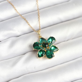 316L Çelik Zincirli Yeşil Çiçek Model Kadın Kolye