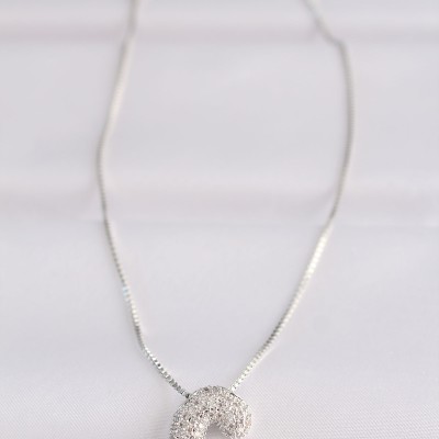 316L Çelik Zincirli Zirkon Taşlı C Harfli Silver Renk Bubble Kolye