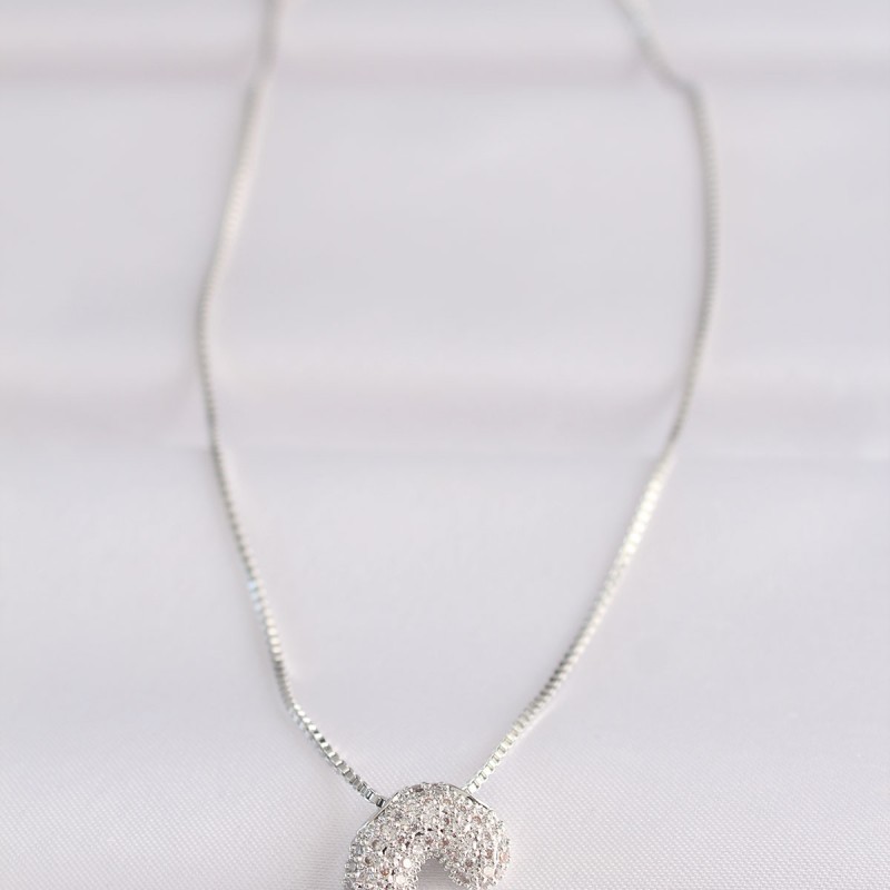 316L Çelik Zincirli Zirkon Taşlı C Harfli Silver Renk Bubble Kolye