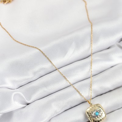 316L Çelik Zirkon Taşlı Açılabilr Kapaklı Göz Model Gold Renk Kadın Kolye