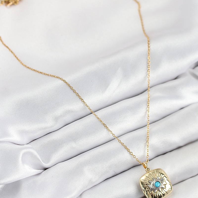 316L Çelik Zirkon Taşlı Açılabilr Kapaklı Göz Model Gold Renk Kadın Kolye