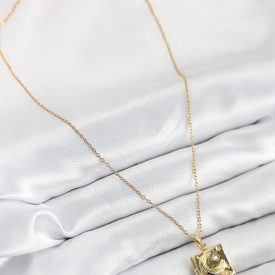 316L Çelik Zirkon Taşlı Açılabilr Kapaklı Kitap Model Gold Renk Kadın Kolye
