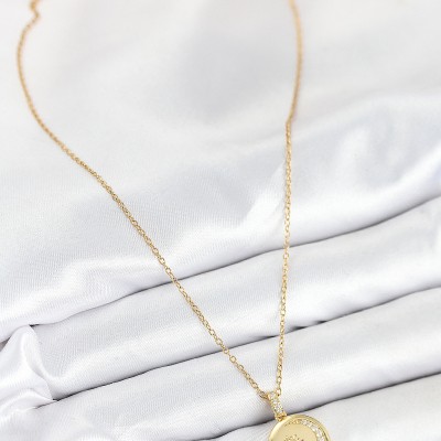 316L Çelik Zirkon Taşlı Ay Ve Güneş Model Gold Renk Kadın Kolye