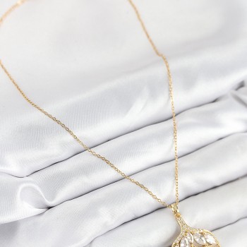 316L Çelik Zirkon Taşlı Balık Kuyruğu Model Gold Renk Kadın Kolye