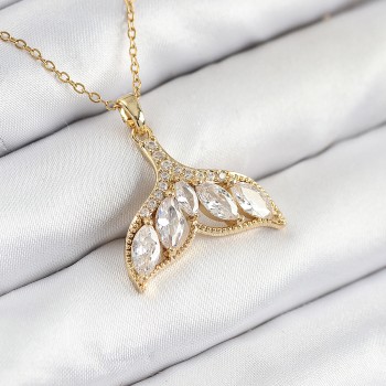 316L Çelik Zirkon Taşlı Balık Kuyruğu Model Gold Renk Kadın Kolye