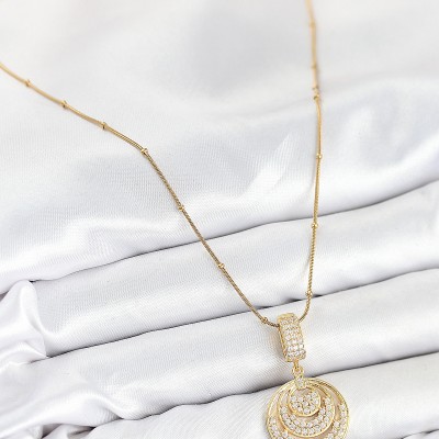 316L Çelik Zirkon Taşlı Çember Model Gold Renk Kadın Kolye