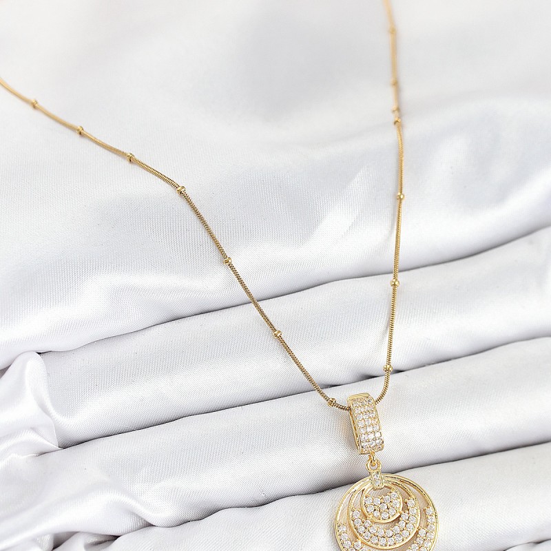 316L Çelik Zirkon Taşlı Çember Model Gold Renk Kadın Kolye