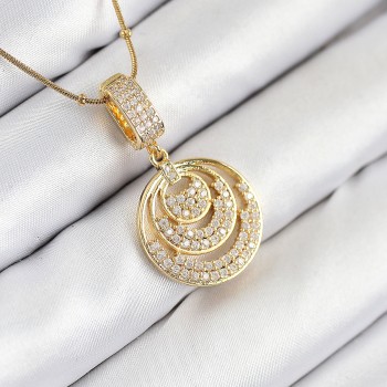 316L Çelik Zirkon Taşlı Çember Model Gold Renk Kadın Kolye
