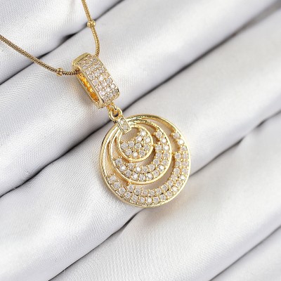 316L Çelik Zirkon Taşlı Çember Model Gold Renk Kadın Kolye